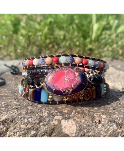 Boho Handmade Leather Stone Bead Bracelet Collection $17.54 Wrap