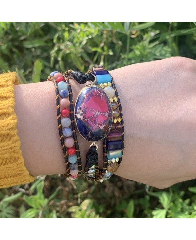 Boho Handmade Leather Stone Bead Bracelet Collection $17.54 Wrap