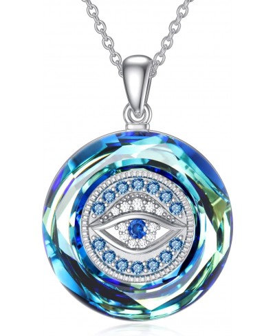 Blue Evil Eye Protection Necklace Sterling Silver Round Crystal Blue Evil Eye Necklace Good Luck Round Eye Pendant Necklace G...