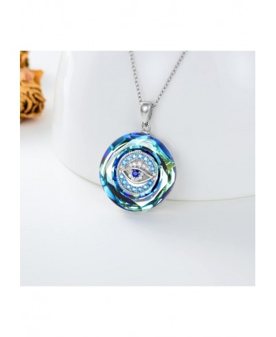 Blue Evil Eye Protection Necklace Sterling Silver Round Crystal Blue Evil Eye Necklace Good Luck Round Eye Pendant Necklace G...