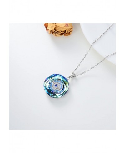 Blue Evil Eye Protection Necklace Sterling Silver Round Crystal Blue Evil Eye Necklace Good Luck Round Eye Pendant Necklace G...