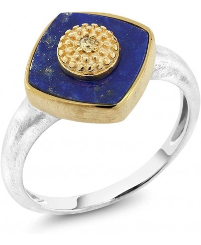 Simulated Lapis Lazuli and Yellow Diamond on 14K Yellow Gold Plated 925 Silver Women Ring $14.60 Statement