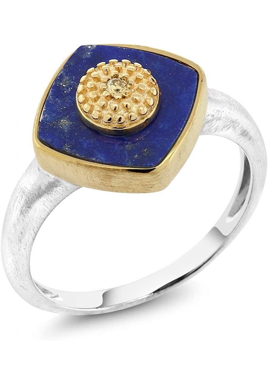 Simulated Lapis Lazuli and Yellow Diamond on 14K Yellow Gold Plated 925 Silver Women Ring $14.60 Statement