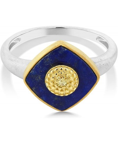 Simulated Lapis Lazuli and Yellow Diamond on 14K Yellow Gold Plated 925 Silver Women Ring $14.60 Statement