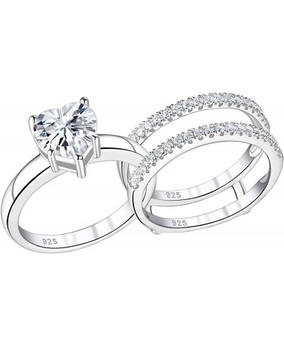 Solitaire Heart CZ Engagement Rings Set Sterling Silver Wedding Band Guard Enhancers 5-10 $32.91 Bridal Sets