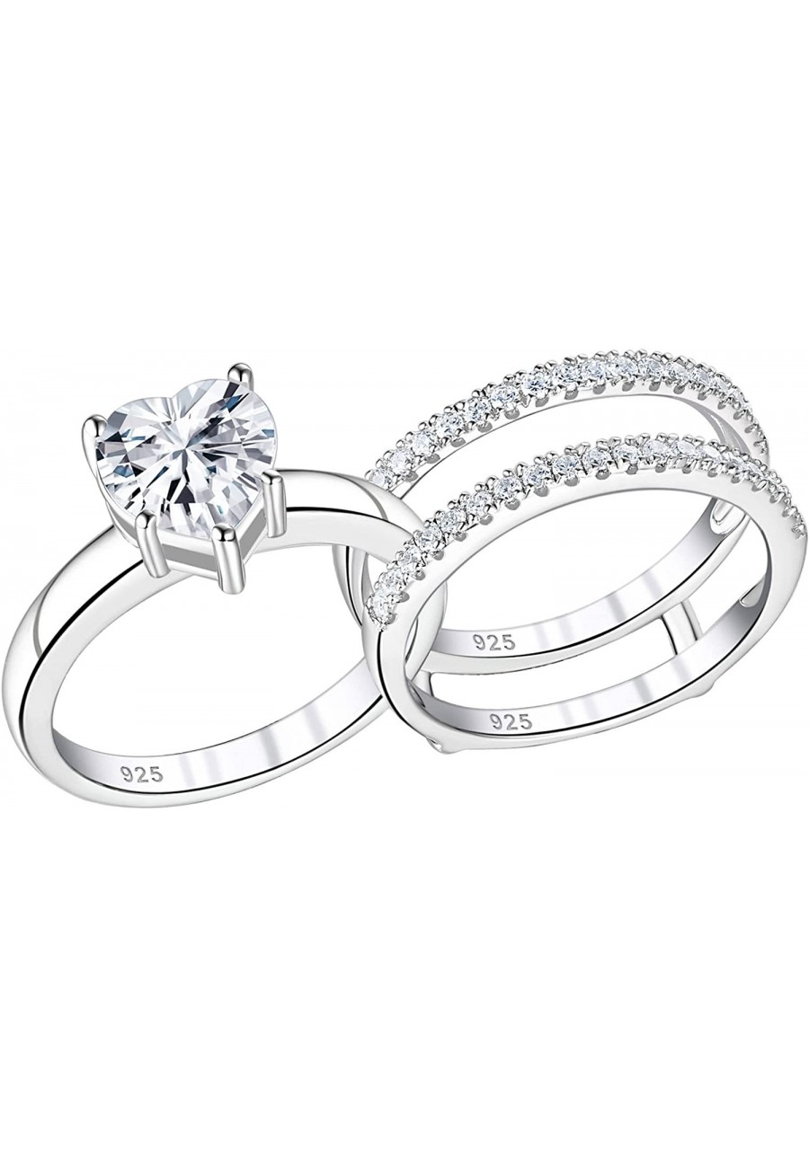 Solitaire Heart CZ Engagement Rings Set Sterling Silver Wedding Band Guard Enhancers 5-10 $32.91 Bridal Sets