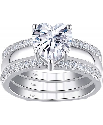 Solitaire Heart CZ Engagement Rings Set Sterling Silver Wedding Band Guard Enhancers 5-10 $32.91 Bridal Sets