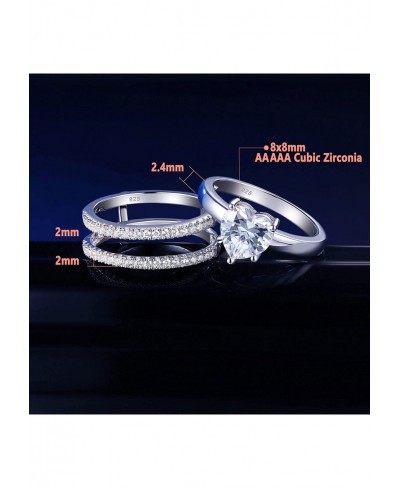 Solitaire Heart CZ Engagement Rings Set Sterling Silver Wedding Band Guard Enhancers 5-10 $32.91 Bridal Sets