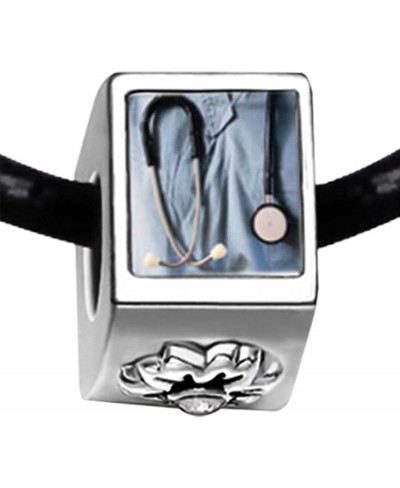 Silver Plated Heart Stethoscope White Crystal(April Birthstone) Flower Bead Charm Bracelets $19.05 Charms & Charm Bracelets
