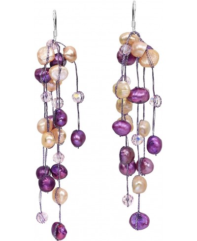 Striking Waterfall Cultured Freshwater Purple Pearl .925 Sterling Silver Dangle Earrings $16.49 Drop & Dangle