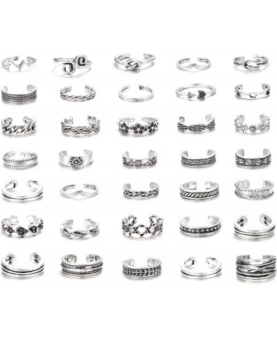 35PCS Open Toe Rings for Women Teen Girls Vintage Silver Retro Gold Plated Wave v Knot Flower Band Knuckle Ring Set $17.66 To...