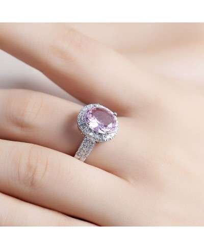 Vintage 925 Sterling Silver Womens Ring Fashion Pigeon Eggs Shape Pink Gemstone Ring Shiny Round Cubic Zirconia Diamond Ring ...