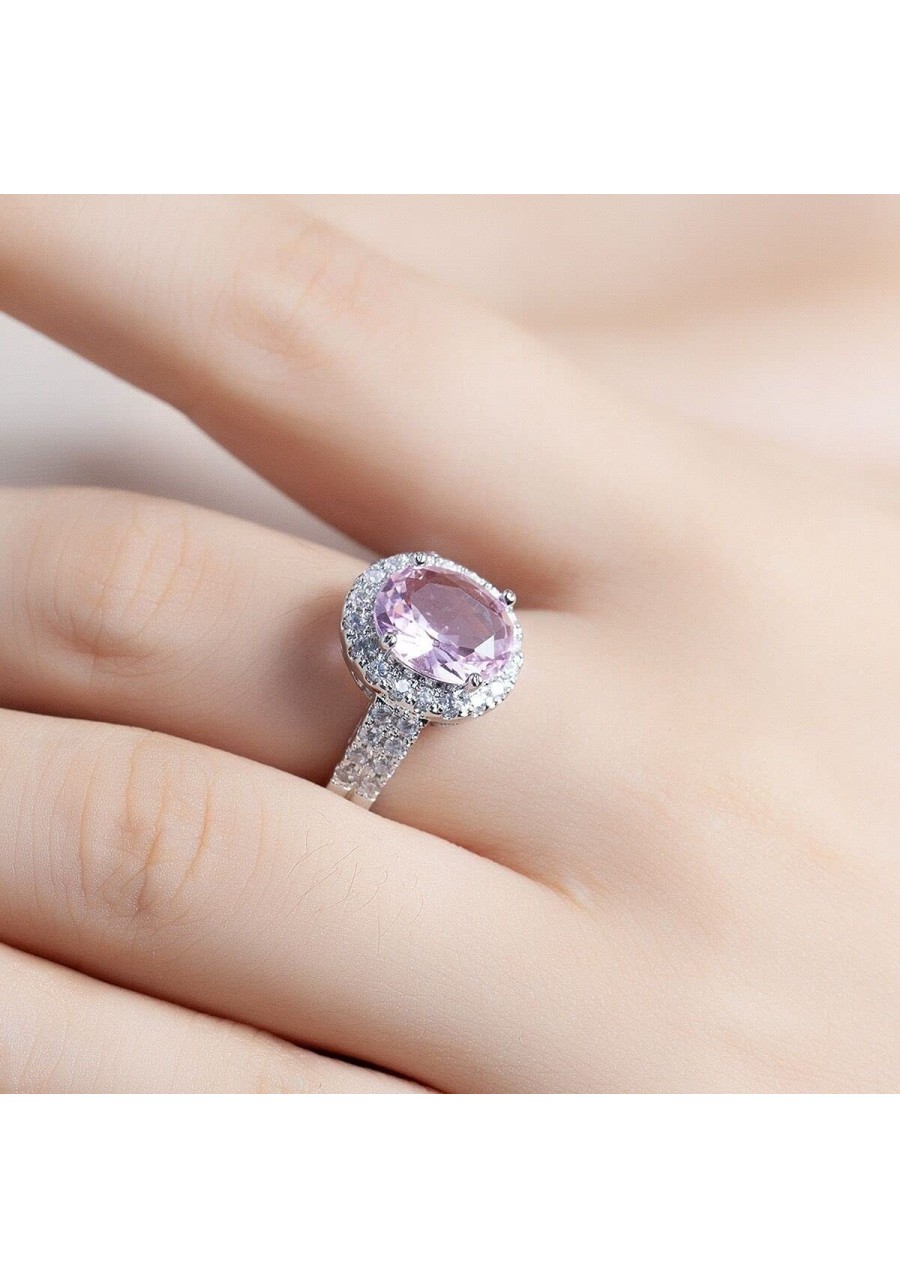 Vintage 925 Sterling Silver Womens Ring Fashion Pigeon Eggs Shape Pink Gemstone Ring Shiny Round Cubic Zirconia Diamond Ring ...