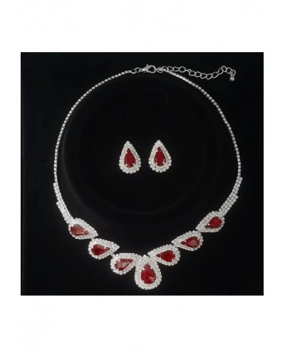 Wedding Jewelry Set Water Drop Bridal Stud Earrings Necklace Set Crystal Choker Necklace Rhinestone Bride Accessories (Red) $...