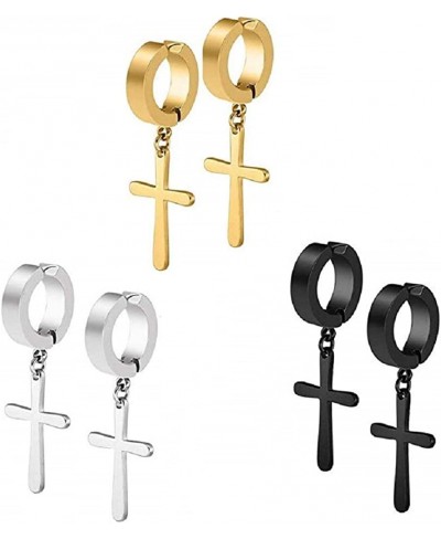3 Pairs Stainless Steel Ear Clip Non-Piercing Clip on Earrings Set with Cross Dangling for Men Women Boy Girls $12.10 Clip-Ons