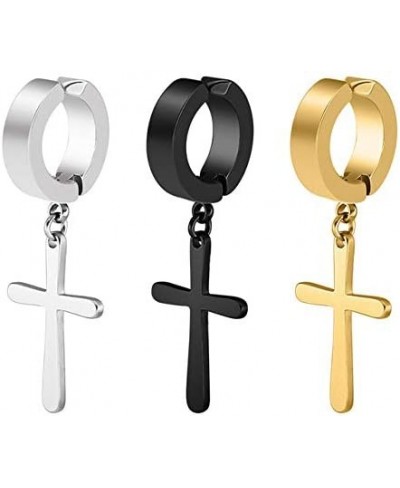 3 Pairs Stainless Steel Ear Clip Non-Piercing Clip on Earrings Set with Cross Dangling for Men Women Boy Girls $12.10 Clip-Ons