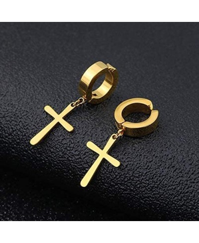 3 Pairs Stainless Steel Ear Clip Non-Piercing Clip on Earrings Set with Cross Dangling for Men Women Boy Girls $12.10 Clip-Ons