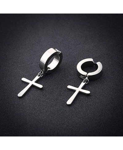 3 Pairs Stainless Steel Ear Clip Non-Piercing Clip on Earrings Set with Cross Dangling for Men Women Boy Girls $12.10 Clip-Ons