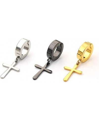 3 Pairs Stainless Steel Ear Clip Non-Piercing Clip on Earrings Set with Cross Dangling for Men Women Boy Girls $12.10 Clip-Ons