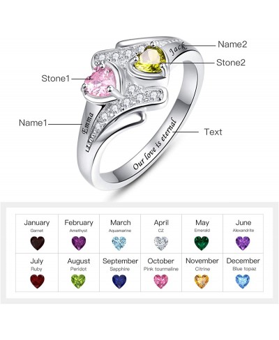 Heart Rings Sterling Silver for Women Personalized Names Infinity Promise Rings for Her Heart Cut Simulated Birthstone Custom...