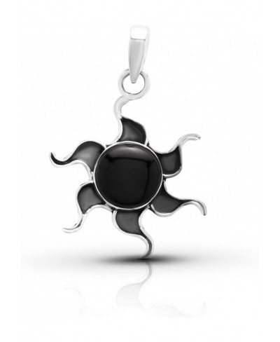 Black Onyx Round Stone Sun Pendant Sterling Silver 925 Ethnic Vintage Look $35.80 Pendants & Coins