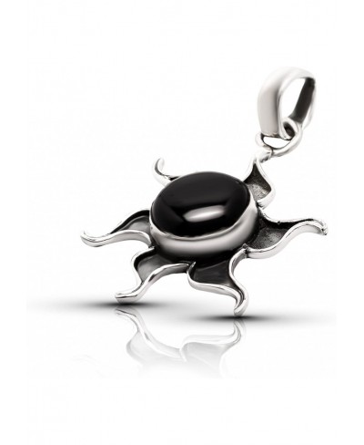 Black Onyx Round Stone Sun Pendant Sterling Silver 925 Ethnic Vintage Look $35.80 Pendants & Coins