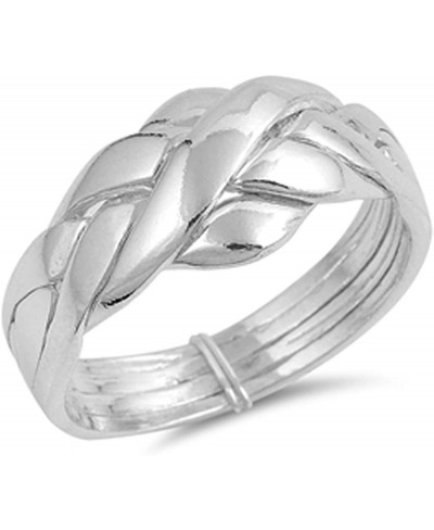 Sterling Silver 4 pcs Band Puzzle Ring 11mm (Size 5 to 15) Size 6 $34.70 Bands