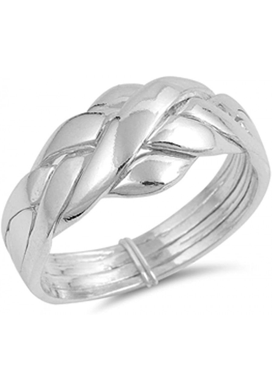 Sterling Silver 4 pcs Band Puzzle Ring 11mm (Size 5 to 15) Size 6 $34.70 Bands