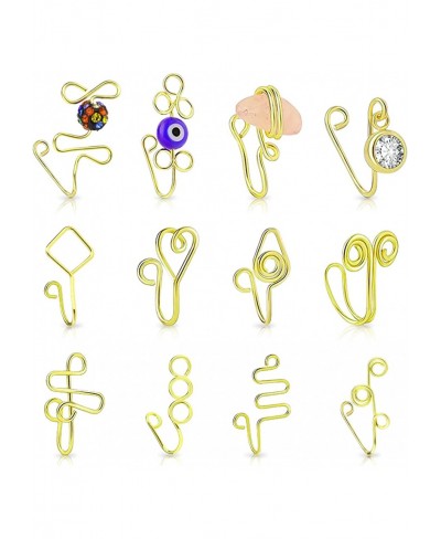 12 Pcs African Nose Cuffs Non Piercing Fake Nose Rings for Women Gold Nose Cuff for Non Pierced Nose Ear Cuff Clip On Fake No...