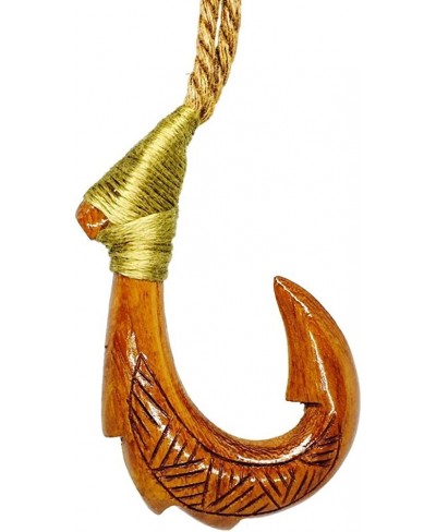 Hawaiian Jewelry Large Koa Wood Hand Carved Fish Hook Necklace $19.09 Pendants & Coins