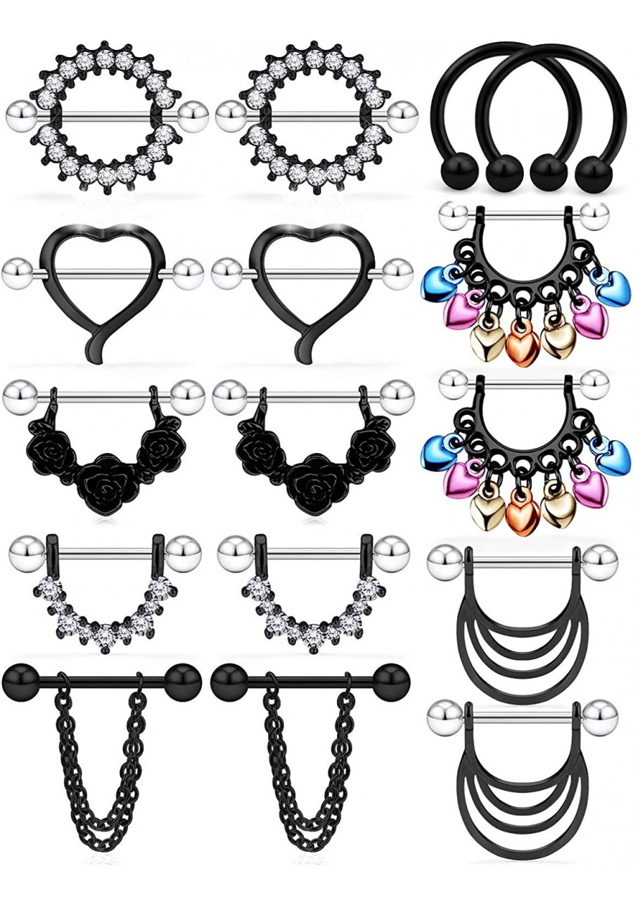 16G 14G Nipple Rings Nipplering for Women 14mm Surgical Steel Dangle Nipple Rings Heart Circle Nipple Hoop Piercing Jewelry $...