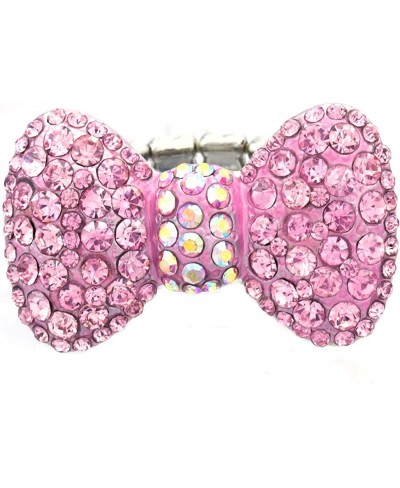 Hot Pink Rhinestone Ribbon Bowtie Party Cocktail Ring Adjustable Stretch Band Valentine's Day Jewelry $12.08 Bands