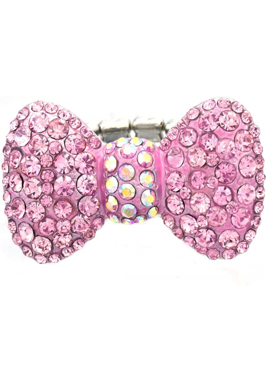 Hot Pink Rhinestone Ribbon Bowtie Party Cocktail Ring Adjustable Stretch Band Valentine's Day Jewelry $12.08 Bands