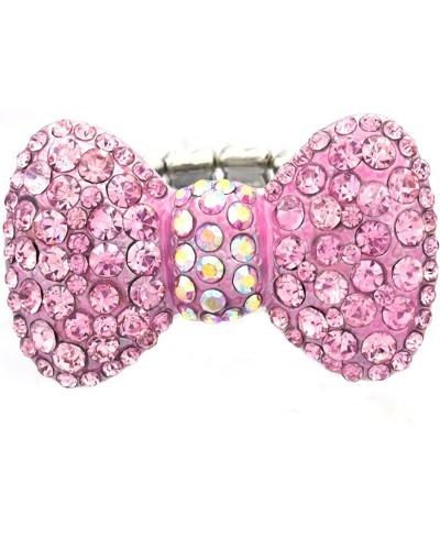 Hot Pink Rhinestone Ribbon Bowtie Party Cocktail Ring Adjustable Stretch Band Valentine's Day Jewelry $12.08 Bands