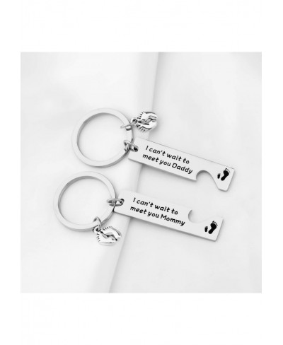 Pregnancy Announcement Gifts I Can't Wait to Meet You Daddy Mommy Keychain Set New Born Gift for Expecting Parents $13.11 Pen...