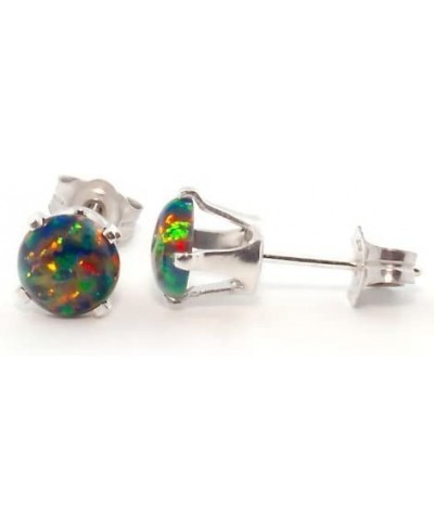 Trustmark 925 Sterling Silver 1.3ct 6mm Black Created Opal Cabochon Crown Set Stud Earrings Aurora $29.80 Ball