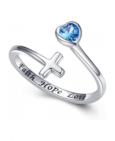 Faith Hope Love Ring for Women - 925 Sterling Silver Cross Adjustable Wrap Ring Inspirational Jewelry Gift for Girlfriend Tee...