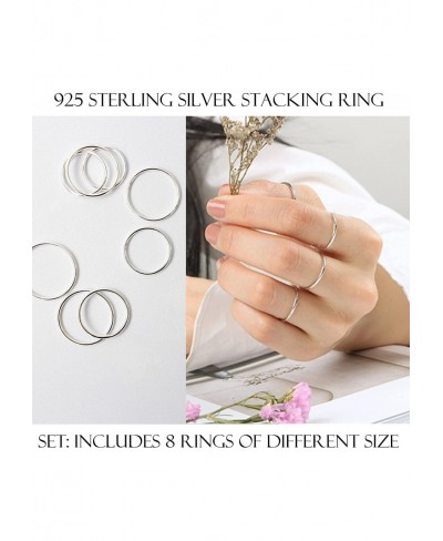 925 Sterling Silver 1.2mm Stacked Midi Thin Rings for Women Knuckle Ring Band Stacking Ring Set Size 2.5-8.5 (Silver 8 Pcs) $...