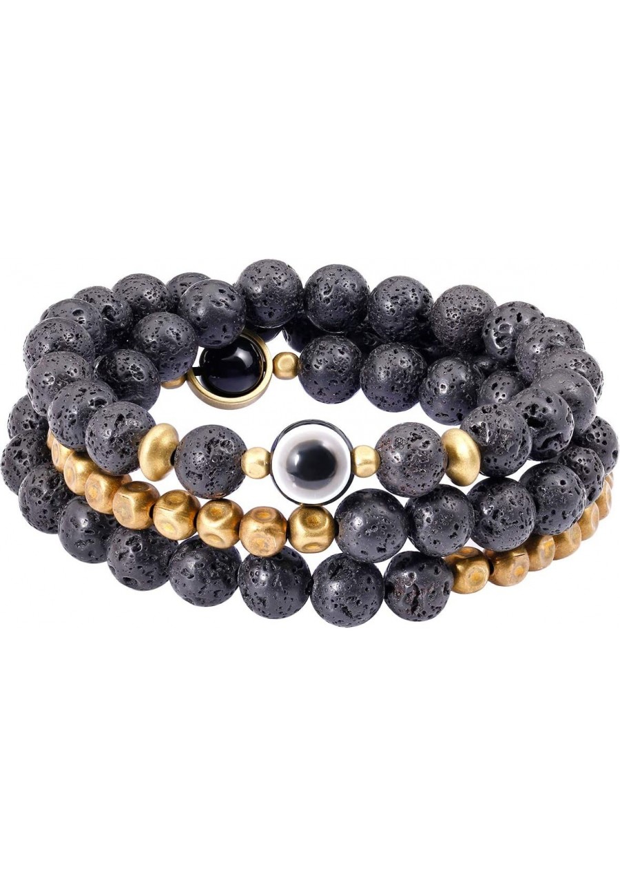 Lava Rock Evil Eye Bracelet for Women Men Necklace 8mm Beads Essential Oil Diffuser Anxiety Healing Yoga Meditation Stretch $...