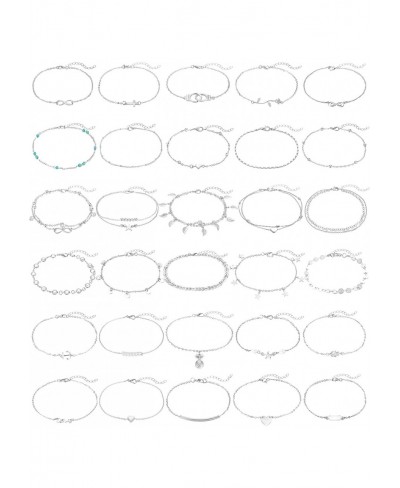 30Pcs Anklets for Women Silver Gold Ankle Bracelets Set Boho Layered Beach Anklet Foot Jewelry Adjustable Chain $11.70 Anklets