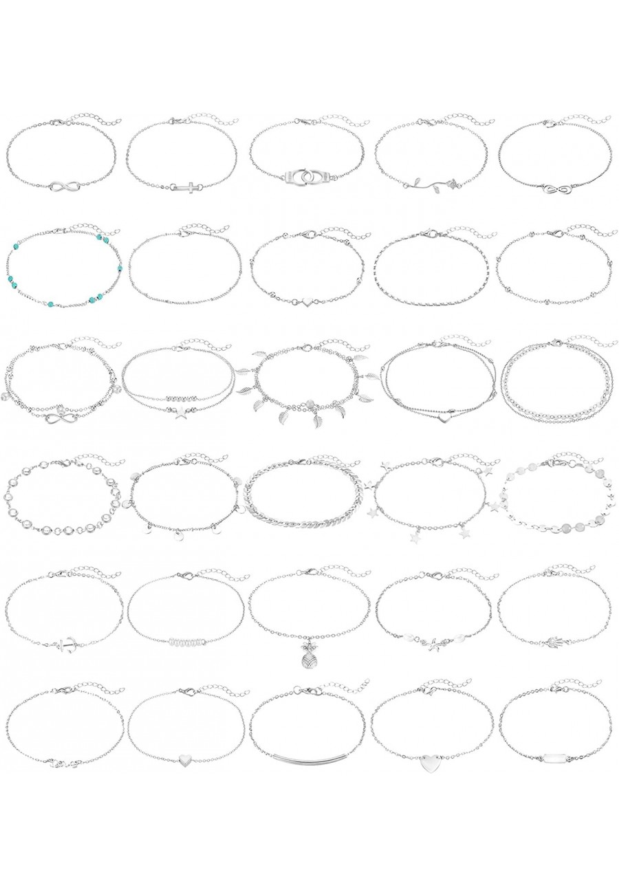 30Pcs Anklets for Women Silver Gold Ankle Bracelets Set Boho Layered Beach Anklet Foot Jewelry Adjustable Chain $11.70 Anklets