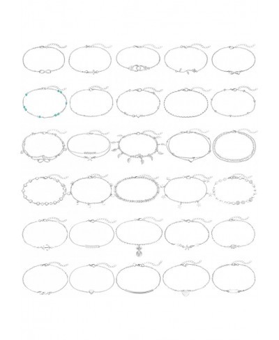 30Pcs Anklets for Women Silver Gold Ankle Bracelets Set Boho Layered Beach Anklet Foot Jewelry Adjustable Chain $11.70 Anklets