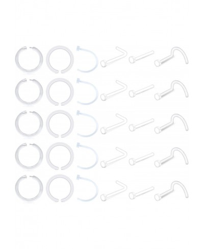 18G Clear Nose Rings Retainer & 20G Clear Nose Rings Hoop Flexible Acrylic Clear Nose Piercing Retainer Kit for Work Surgery ...