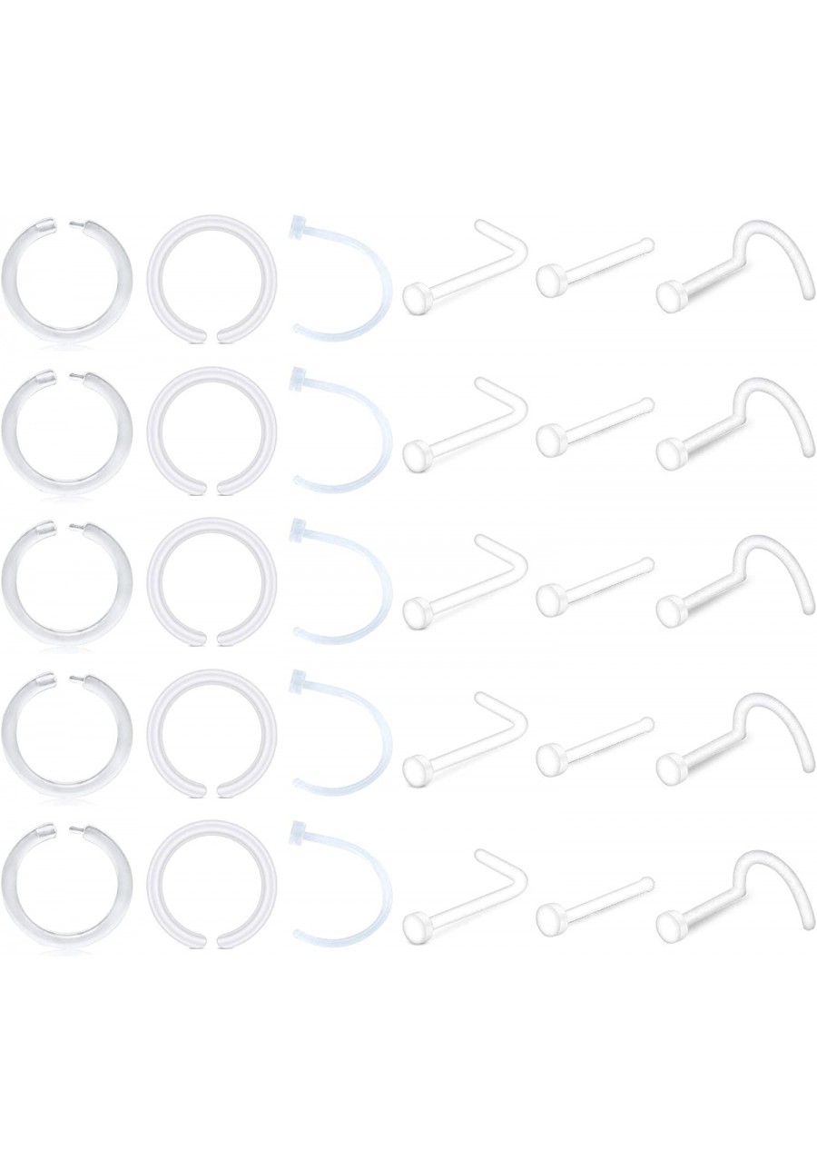 18G Clear Nose Rings Retainer & 20G Clear Nose Rings Hoop Flexible Acrylic Clear Nose Piercing Retainer Kit for Work Surgery ...