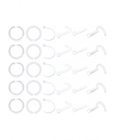 18G Clear Nose Rings Retainer & 20G Clear Nose Rings Hoop Flexible Acrylic Clear Nose Piercing Retainer Kit for Work Surgery ...