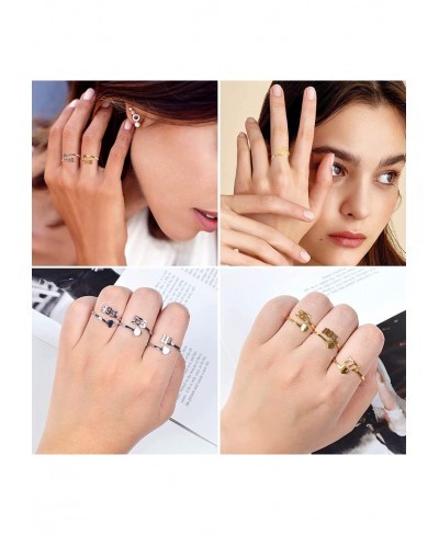 Angel Number Rings For Women Dainty Gold Plated Number 111 222 333 444 555 666 777 888 999 000 Adjustable Bar Ring Open Band ...