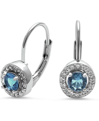 Solitaire Halo Drop Dangle Lever Back Stud Earrings Simulated Aquamarine Round CZ 925 Sterling Silver $14.68 Stud