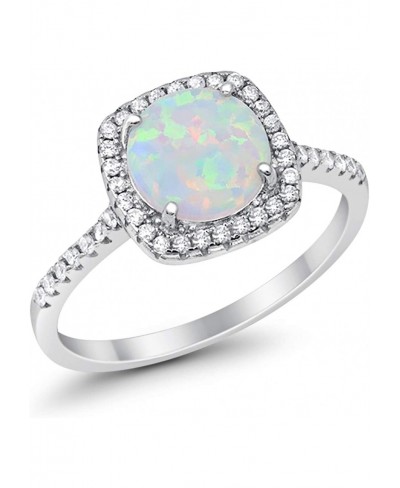 Halo Solitaire Accent Wedding Engagement Ring Round Lab White Opal CZ 925 Sterling Silver $24.44 Engagement Rings