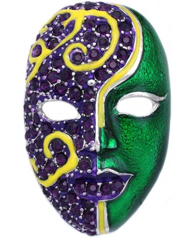 Masquerade Costume Ball Mask Purple Crystal Green Halloween Brooch Pin $13.71 Brooches & Pins