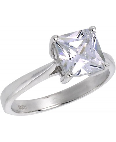 Sterling Silver CZ 7mm Princess Cut Solitaire Engagement Ring for Women Tapered Shank 2 ct Sizes 6-10 $30.27 Engagement Rings